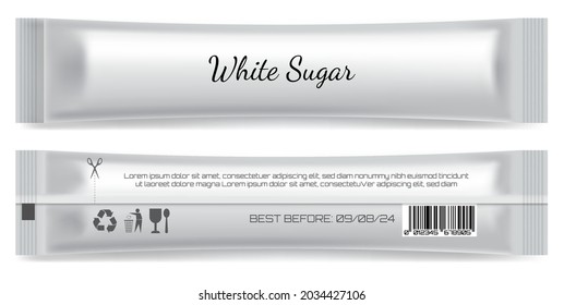 realistic stick matte sachet package isolated, template sugar stick, product blank packaging mock up. eps format