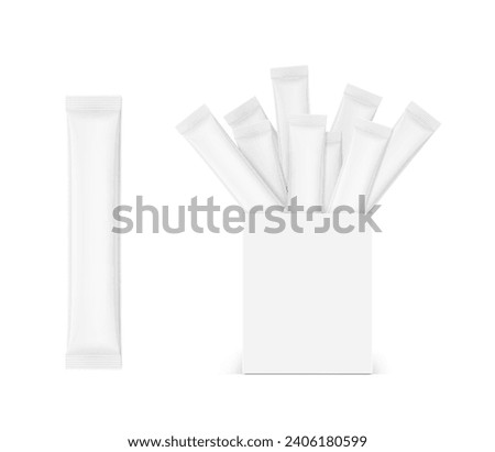 Realistic stick mockup with cardboard box for products isolated on white background. Great for your jelly, granulated, powder or liquid products. Vector illustration. EPS10.