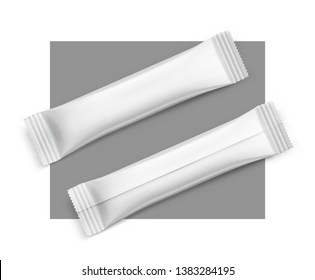 Realistic stick pack for products of the food and cosmetic industry. Possibility use for granulated, powder products. Coffee, 3 in 1, sugar, Vector illustration. EPS10