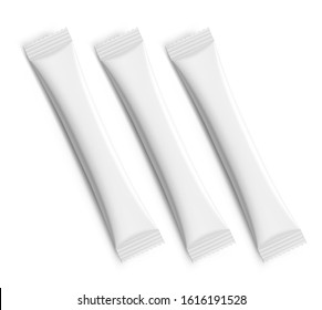 Realistic stick pack for products of the food and cosmetic industry on white background. Vector illustration. Possibility use for granulated, powder products. Coffee, 3 in 1, sugar. EPS10.	