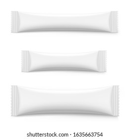 Realistic stick pack for products of the food and cosmetic industry on white background. Vector illustration. Possibility use for granulated, powder products. Coffee, 3 in 1, sugar. EPS10.	