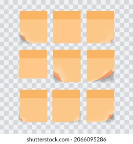 Realistic Sticker set. Collection of sheets for reminders and recording important information. Straight and curved icons for websites. Cartoon 3D vector bundle isolated on transparent background