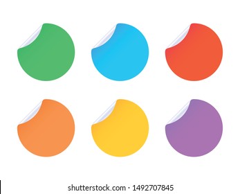 Realistic stickers. Round multicolored stickers with folded edges