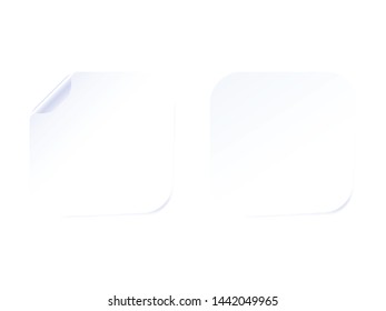 Realistic stickers. Square white stickers with a folded edges