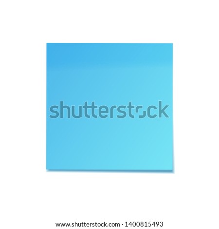 Realistic sticky note with shadow. Blue paper. Message on notepaper. Reminder. Vector illustration.