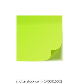 Realistic sticky note with shadow. Green paper. Message on notepaper. Reminder. Vector illustration.