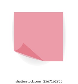 Realistic sticky note with shadow. Pink sticker paper for your message and reminder. Vector illustration isolated on transparent background