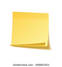 Realistic sticky note with shadow. Yellow paper. Message on notepaper. Reminder. Vector illustration.
