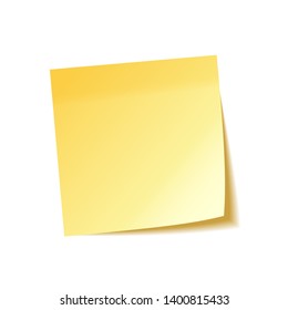 Realistic sticky note with shadow. Yellow paper. Message on notepaper. Reminder. Vector illustration.