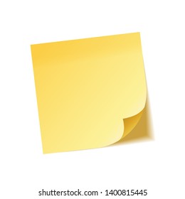 Realistic sticky note with shadow. Yellow paper. Message on notepaper. Reminder. Vector illustration.