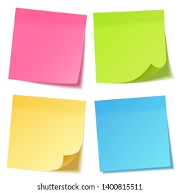 Realistic sticky note with shadow. Yellow paper set. Message on notepaper. Reminder. Vector illustration.