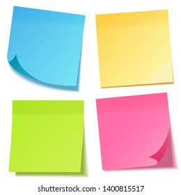 Realistic sticky note with shadow. Yellow paper set. Message on notepaper. Reminder. Vector illustration.