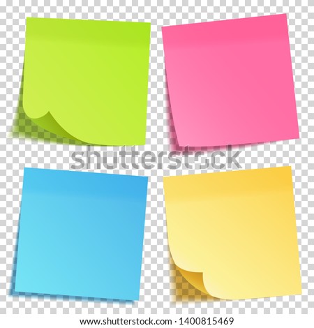 Realistic sticky note with shadow. Yellow paper set. Message on notepaper. Reminder. Vector illustration.