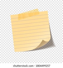 Hoja de notas pegajosa realista. Papel en blanco. Ilustración vectorial.