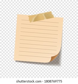 Hoja de notas pegajosa realista. Papel en blanco. Ilustración vectorial.
