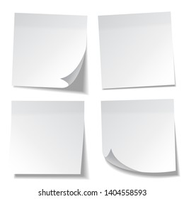 Realistic sticky note. White paper. Message on notepaper. Reminder. Eps10 vector