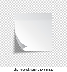 Realistic sticky note. White paper. Message on notepaper. Reminder. Eps10 vector