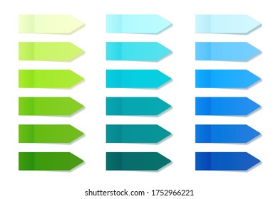 Realistic sticky notes collection. Arrow flag tabs. Post note stickers. Colorful sticky paper sheets. Vector illustration.
