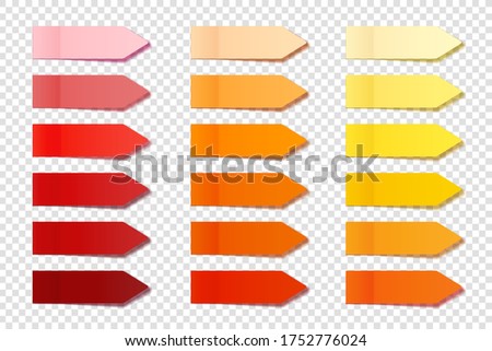 Realistic sticky notes collection. Arrow flag tabs. Post note stickers. Colorful sticky paper sheets. Vector illustration.
