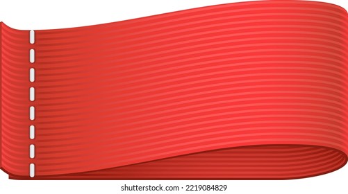 Realistic stitch on red textile ribbon. Fabric texture mockup