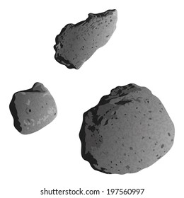 Realistic stone asteroids isolated on white background - asteroid Gaspra and ex asteroids, moons of Mars - Phobos and Deimos. Elements of this image furnished by NASA. Eps10 Vector