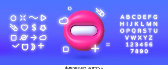 Realistic stop 3d. Minus neon, great design for any purposes Vector graphic illustration. Design element. Icon symbol ban. 3d realistic vector