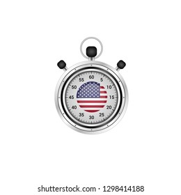 realistic stopwatch and usa flag
