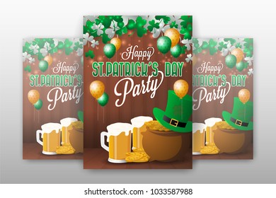 Realistic St.Patrick's day party invitation background template. Vector illustration