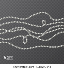 Realistic strands of white pearls, decorative element for holiday cards, wedding invitations, vector illustration