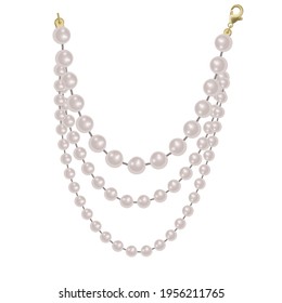 Realistic strands of white pearls, decorative element for holiday cards, wedding invitations