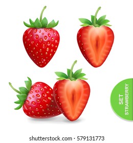 Realistic strawberry icons set, template for advertising vector illustration