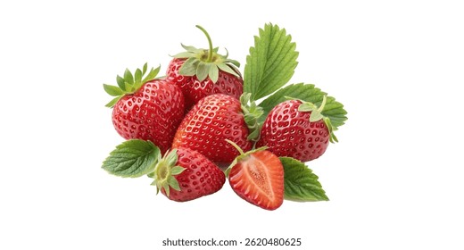 Realistic strawberry isolated on transparent background, 3d effect, vector sign for advertising, banner, delicious berry png.	