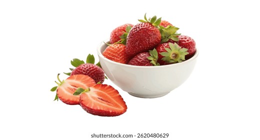 Realistic strawberry isolated on transparent background, 3d effect, vector sign for advertising, banner, delicious berry png.	