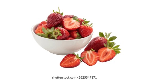 Realistic strawberry isolated on transparent background, 3d effect, vector sign for advertising, banner, delicious berry png.	