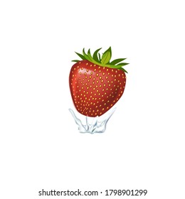Realistic strawberry. Vector illustration. Water splash.
