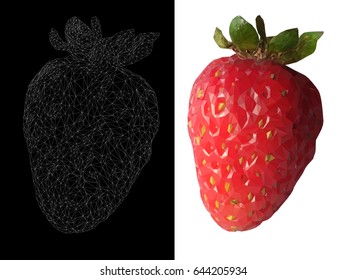 Realistic strawberry vector isolated on white background with polygonal map