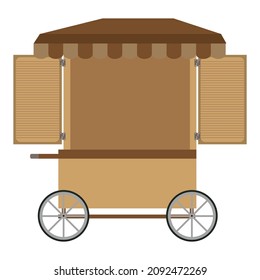 Realistic street food cart with wheels. Mobile coffee market stall template.  Vector illustration. Street shop.