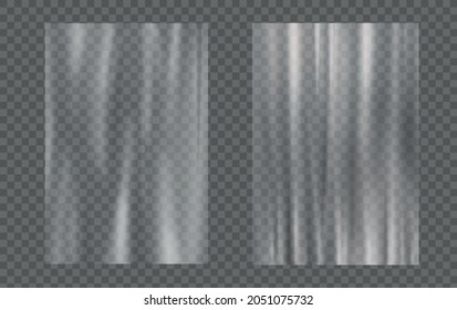 Banderoles de cellophane étirées réalistes, enveloppement en plastique transparent. Effacer le ruban en polyéthylène simulé image vectorielle,