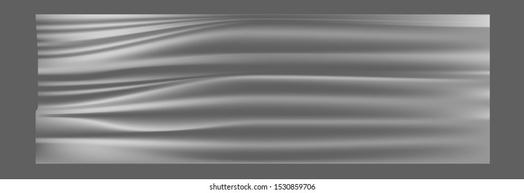 Realistic stretched transparent polyethylene vector background. cellophane wrap tape mockup.