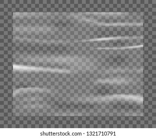 Realistic Stretched White Plastic Warp. Polyethylene Plastic Texture. Transparent Cellophane Mockup – Stock Vector