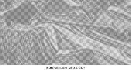 Realistic stretched white plastic warp. Polyethylene background. Vector transparent