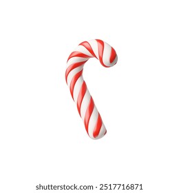 Realistic striped candy cane with red and white stripes vector 3D illustration. Traditional sweet for winter holiday. Edible sweet stick decorations for Christmas tree. Santa caramel with mint flavor