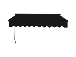 Realistic Striped Store Sunshade Awning, Shop Canopy. Black And White Market Umbrella. Cafe Or Restaurant Exterior Shade Elements. Cafe Sunshade, Store Awning Or Roof With Red And White Isolated.
