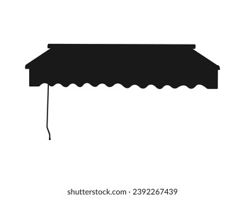Realistic striped store sunshade awning, shop canopy. Black and white market umbrella. Cafe or restaurant exterior shade elements. Cafe sunshade, store awning or roof with red and white isolated. svg