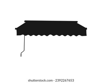 Realistic striped store sunshade awning, shop canopy. Black and white market umbrella. Shop canopy.Cafe sunshade, store awning or roof with red and white stripes isolated. isolated on white background