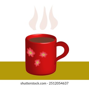 Realistic style cup with hot coffee and steam floating over it. Vector illustration isolated on white.