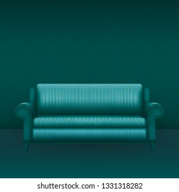 Realistic style – Emerald plush and silk vintage sofa –  Luxury furniture on the textured background  - Frame for glamour, elegance and stylish design – Isolated vector layers