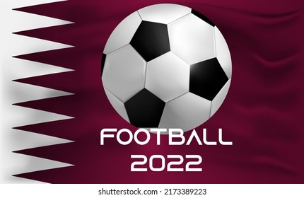 Realistic style. Football banner. Flag of Qatar. Vector stock illustration. Competition.