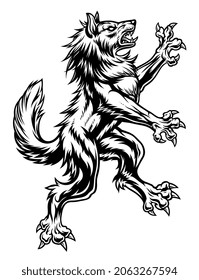 Realistic style heraldic wolf black and white. Vector illustration.