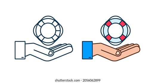 Realistic Style, lifebuoy in hands on White Background. Vector stock illustration.